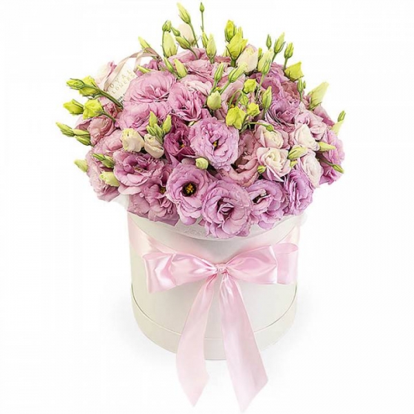Pink Lisianthus in a Box Resim 1