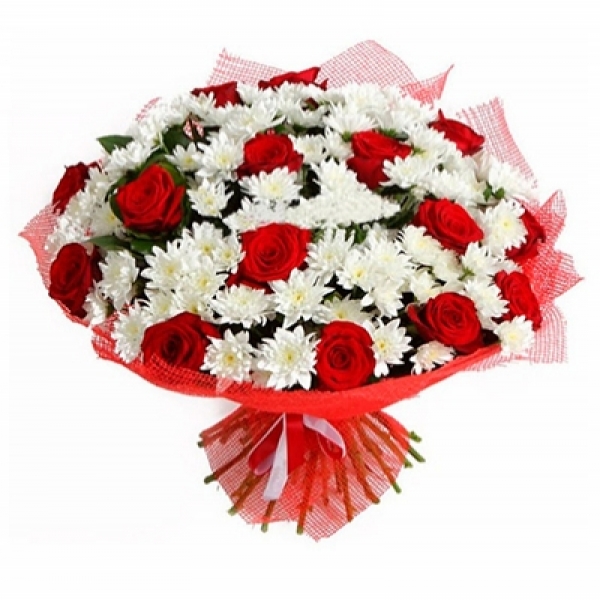 15 Red Roses And Daisies Resim 1
