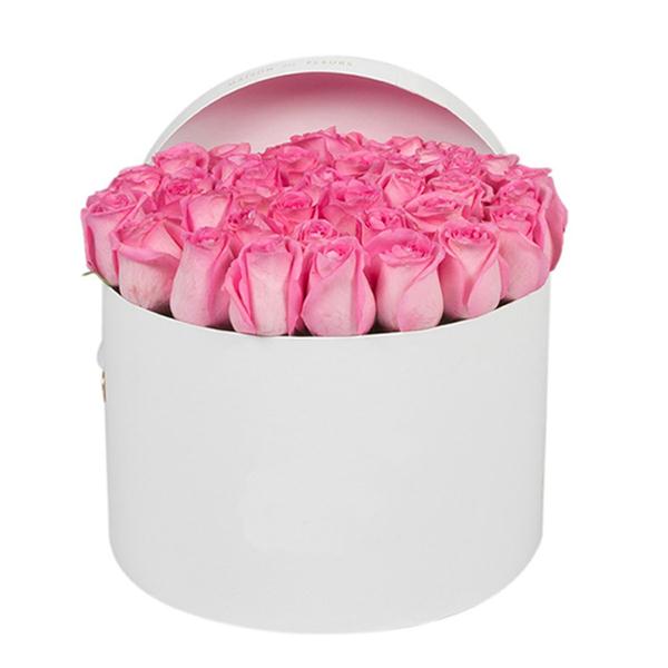 35 Pcs Pink Roses in a White Box Resim 1