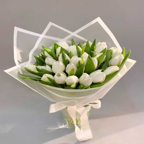 25 White Tulips Resim 1